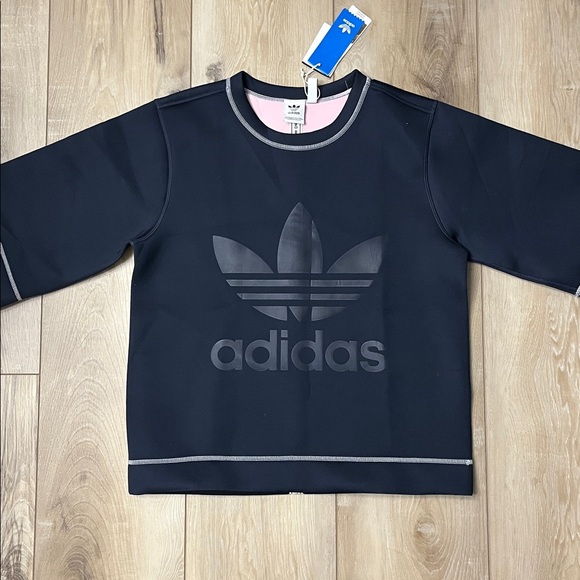 Adidas Women’s Reversible Trefoil Logo Sweatshirt Navy Pink Size Small NEW - Picture 3 of 9